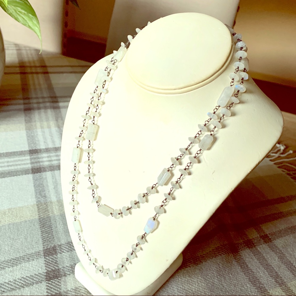 Moonstone on Oxidized Silver Chain